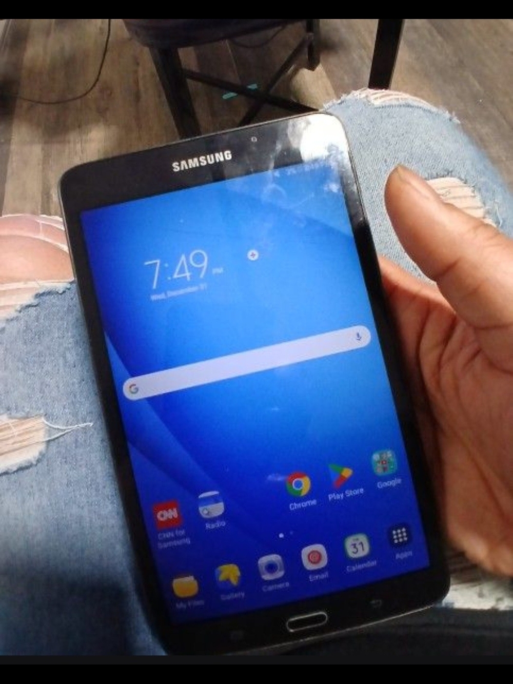 Samsung Black Tablet with Blue Display
